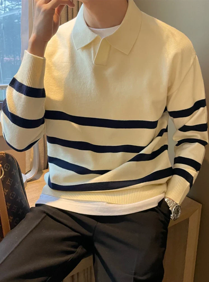Men's Striped Collar Knit Sweater Modern