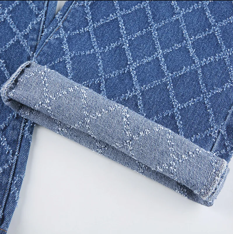 Men's Diamond-Patterned High-Waist Jeans