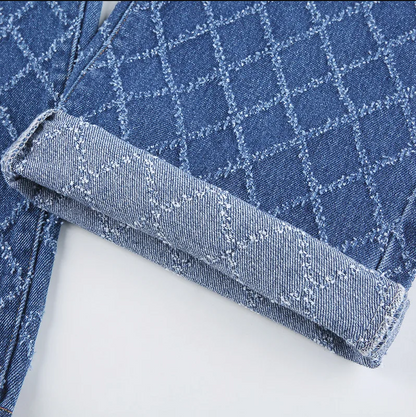 Men's Diamond-Patterned High-Waist Jeans