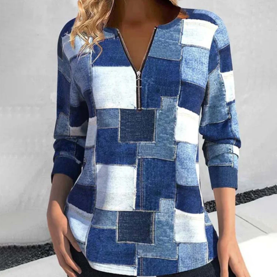 Modern Women's Long-Sleeve Blouse Geometric Pattern