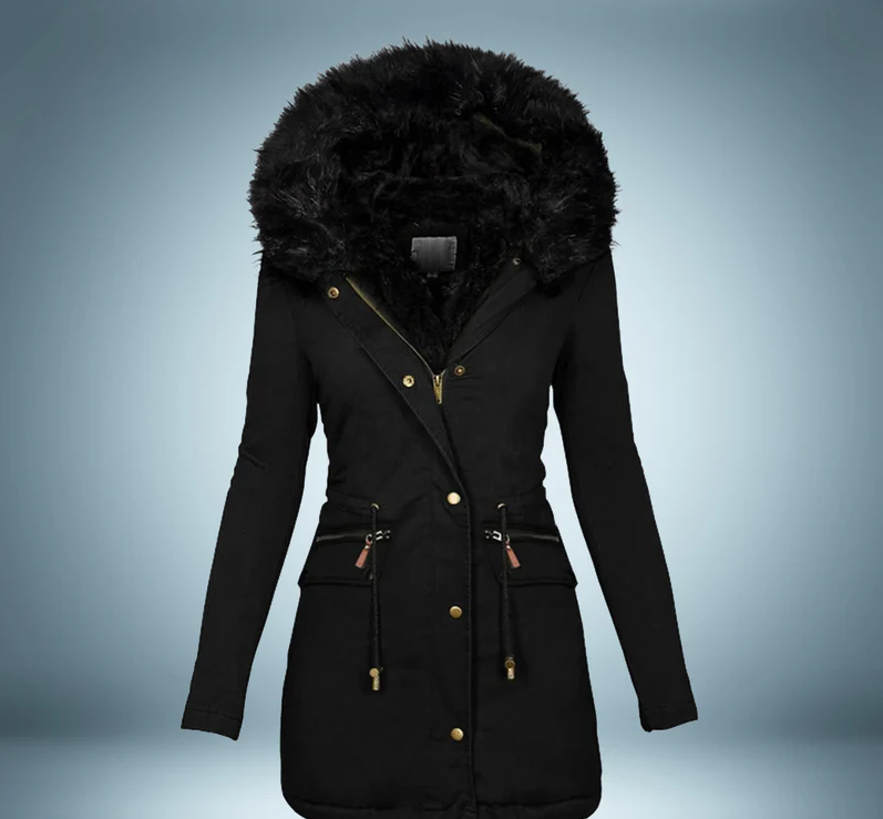 Stylish Women's Black Parka with Fur Trim