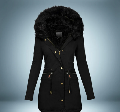 Stylish Women's Black Parka with Fur Trim