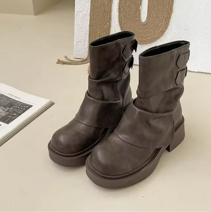Augusta - Vintage Leder Stiefel Elegantes Design - IdealeKleiden