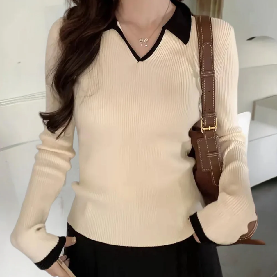 Women's Modern Sweater with Contrast Collar