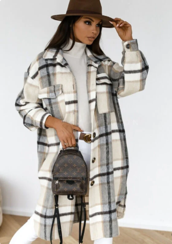 Elegant Plaid Women's Long Coat
