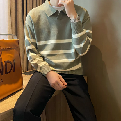 Men's Striped Collar Knit Sweater Modern