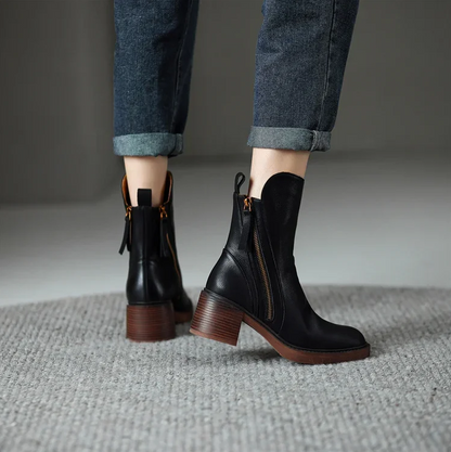 Women's Ankle Boots Genuine Leather Block Heel