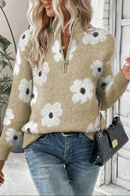 Women's Floral Half-Zip Sweater