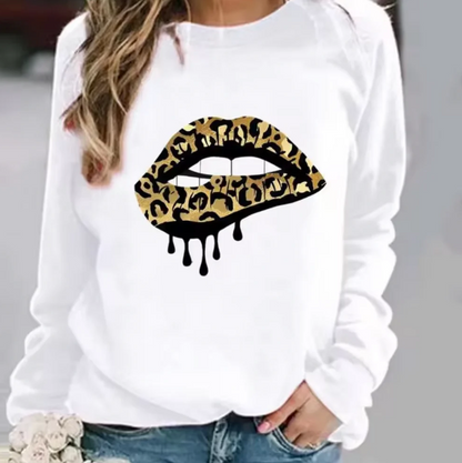 Weicher Baumwollpullover mit Lippenmuster