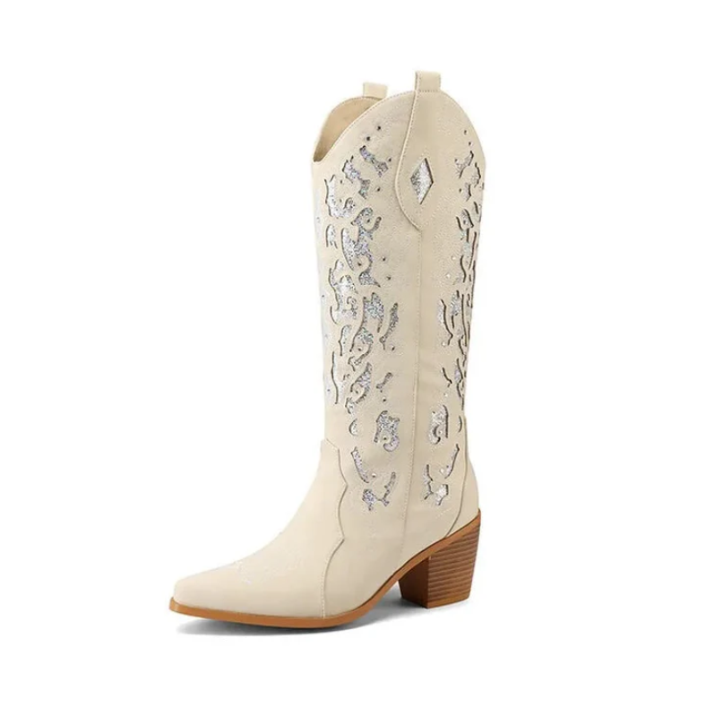 Stilechte Cowboy-Stiefeletten mit Stickerei und Absatz