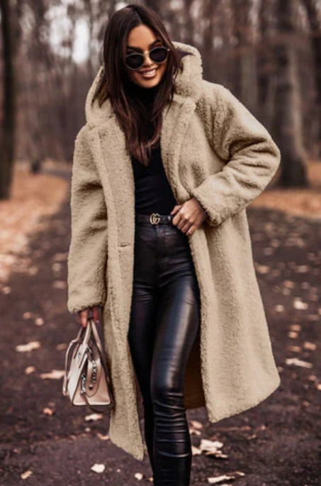 Laura - Stylisher Langmantel Teddy Look - IdealeKleiden