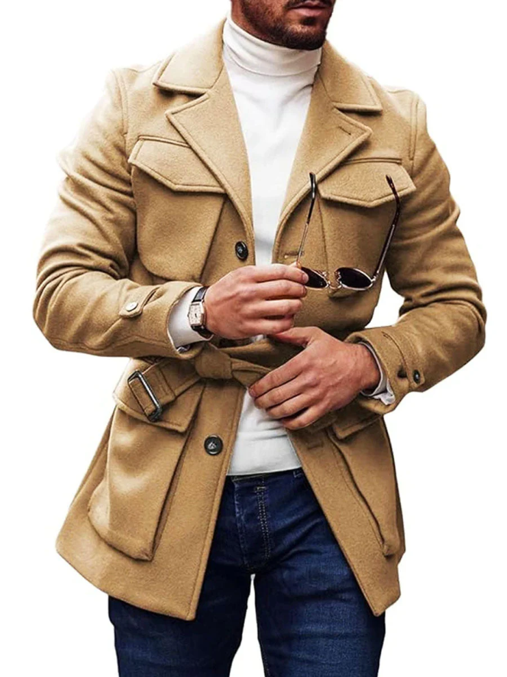Men's Winter Coat Multi-Pocket Drawstring Closure