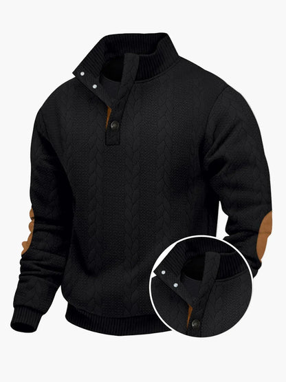 Casual knitted jumper with stand-up collar and patches