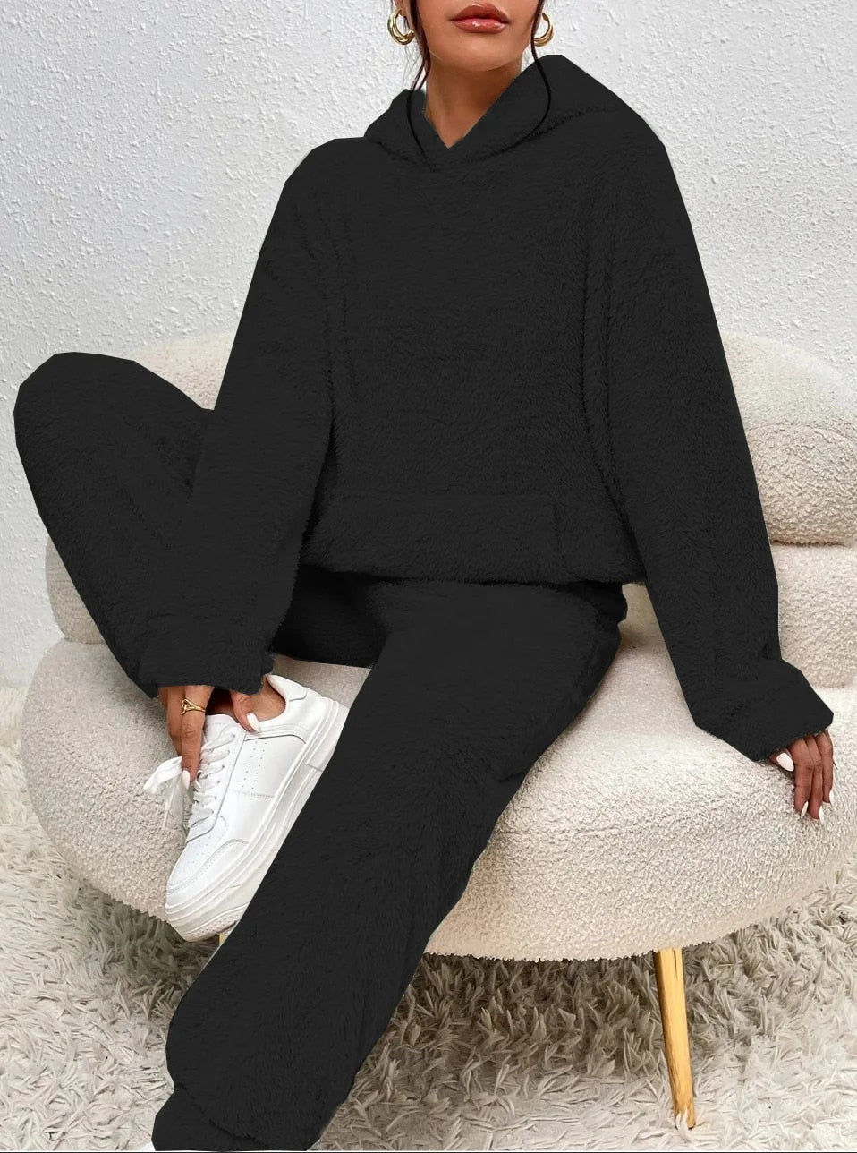 Soft Teddy Jacket Women's Loungewear Set with Hood