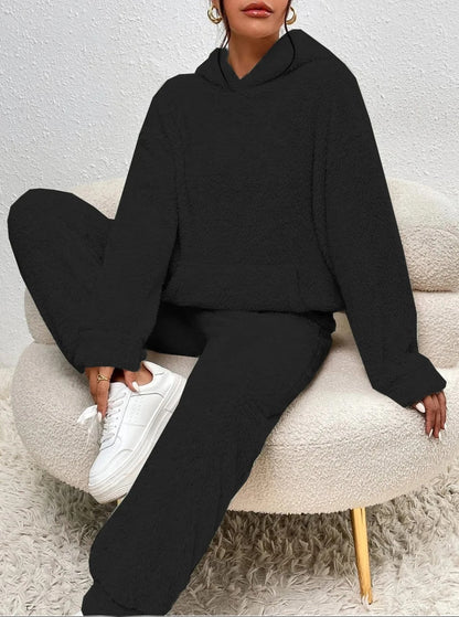Soft Teddy Jacket Women's Loungewear Set with Hood