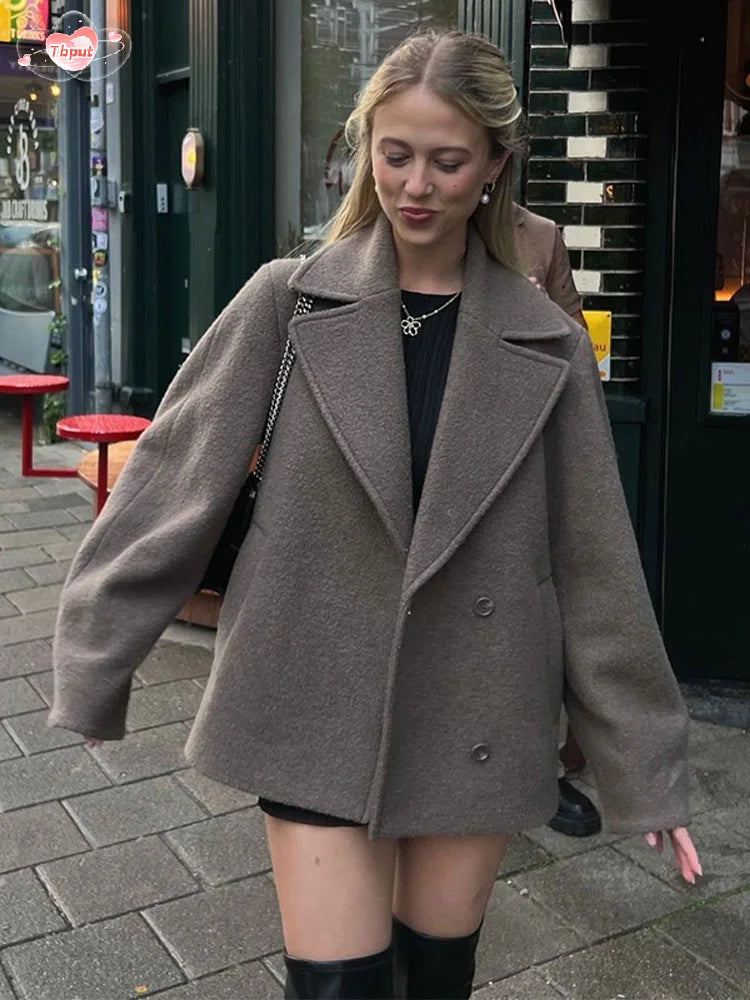 Winter coat wool blend plus size long-sleeved