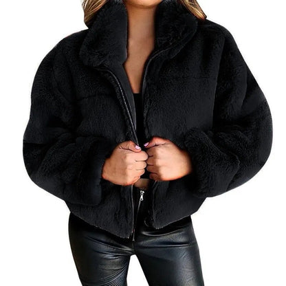 Oversize Faux Fur Jacket High Collar Soft