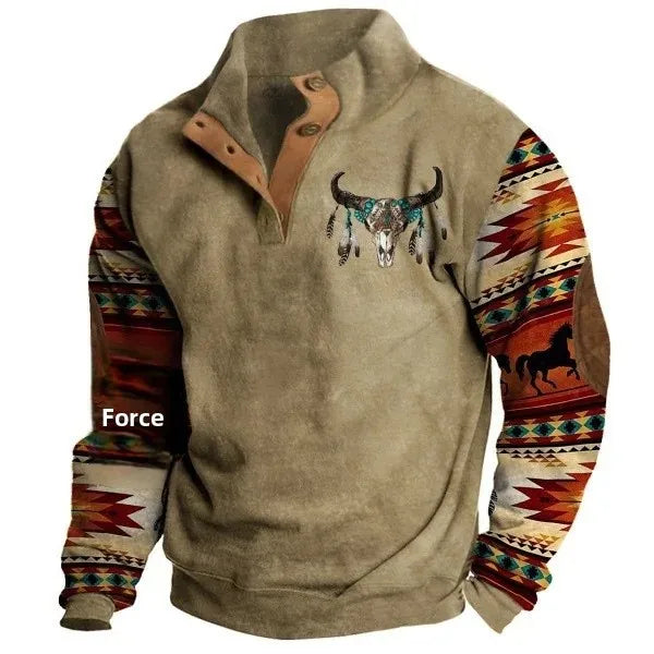 Stylish Western Sweatshirt Ethnic Design Stand-Up Collar