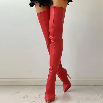 Knee-High Stretch Leather Boots Women