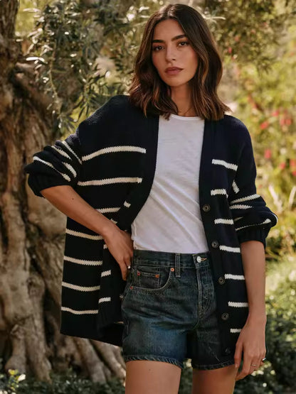 Women's Plus Size Striped Cardigan