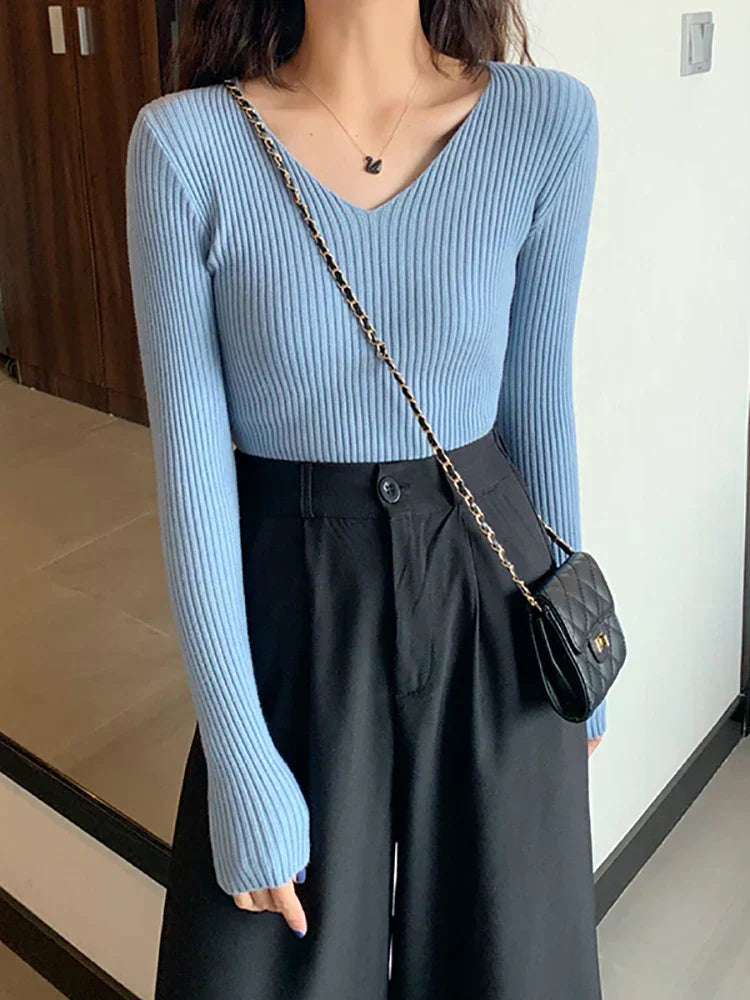 Women's Slim Fit Rib-Knit Pullover Autumn Model