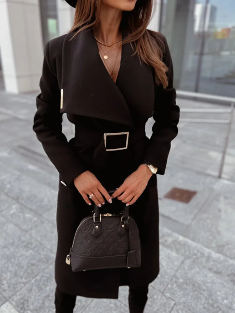 Classic Women's Coat Tailored Elegant Knee-Length
