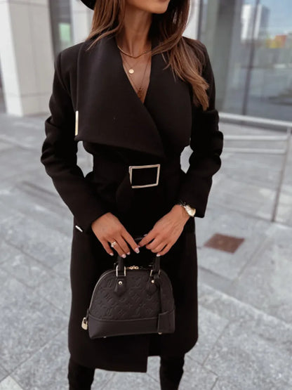 Classic Women's Coat Tailored Elegant Knee-Length