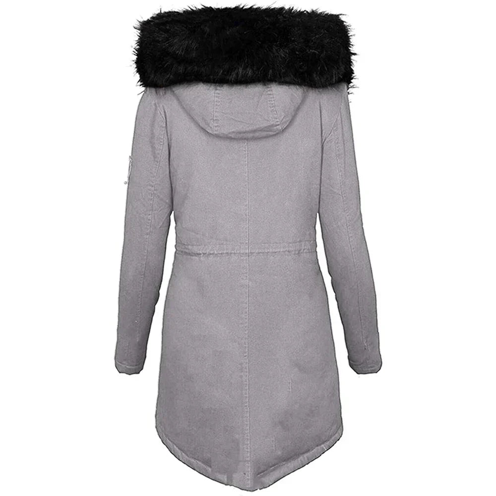 Weiche Winterjacke Kapuze Fellkragen Damen - IdealeKleiden