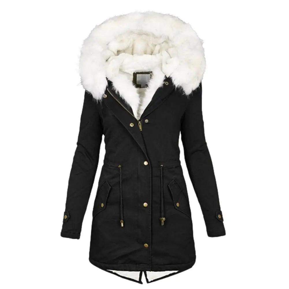 Winter Parka Coat Long Padded Faux Fur Hood