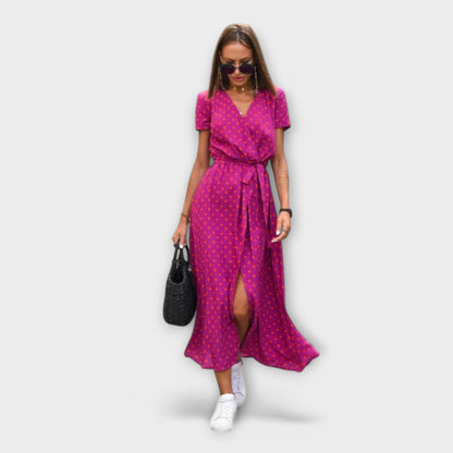 Women's Elegant V-Neck Maxi Dress with Belt
