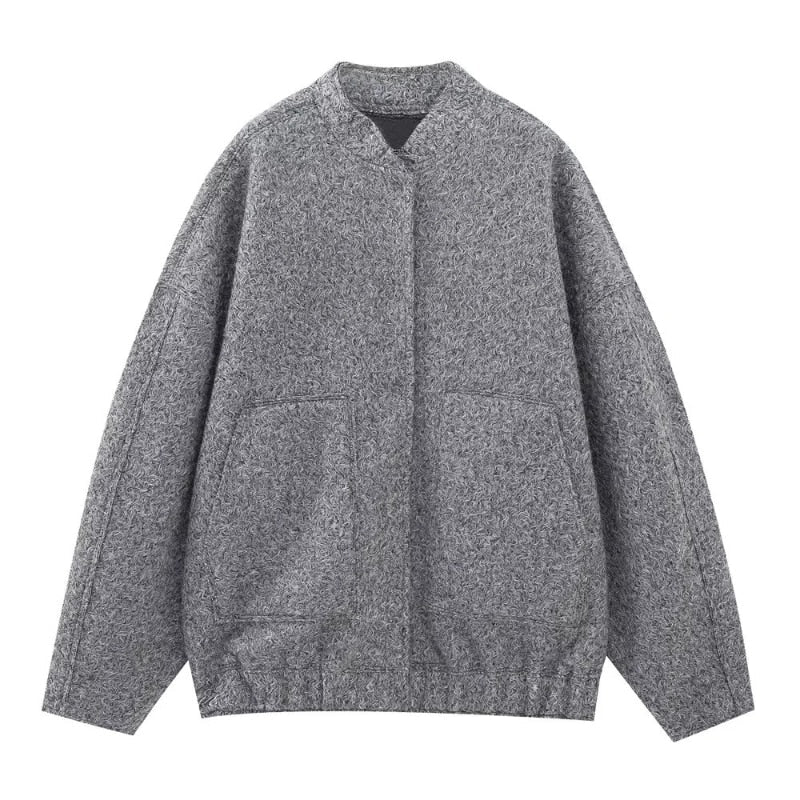 Women's Oversized Wool Coat Round Neck Buttons