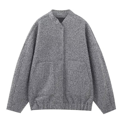 Women's Oversized Wool Coat Round Neck Buttons