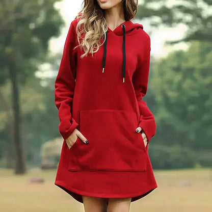 Women's Hoodie Dress with Hood and Side Pocket