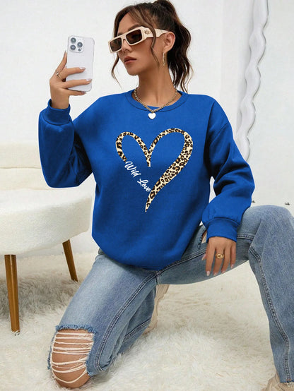 Fashionable Women's Sweat Jacket Leopard Heart Pattern