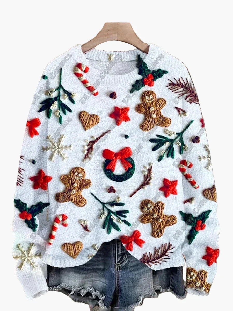 Christmas Sweater Festive 3D Embroidery