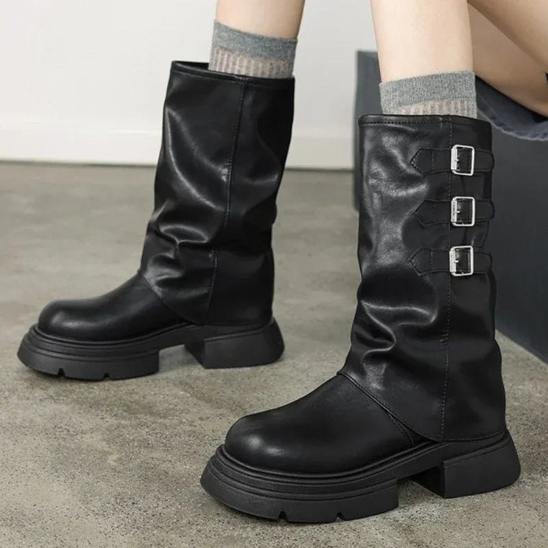 Stylish Women's Chunky Heel Boots with Straps