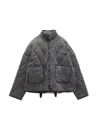 Practical zip-up jacket Solid color Padded