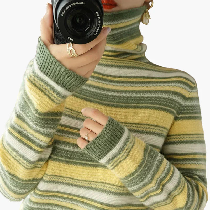 Retro Rollkragenpullover Streifenmuster Winter