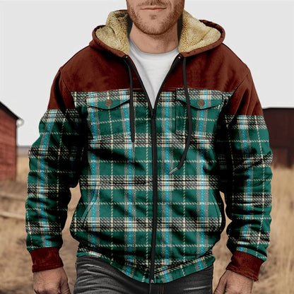 Men's Flannel Plaid Fleece Warm Hooded Shirt