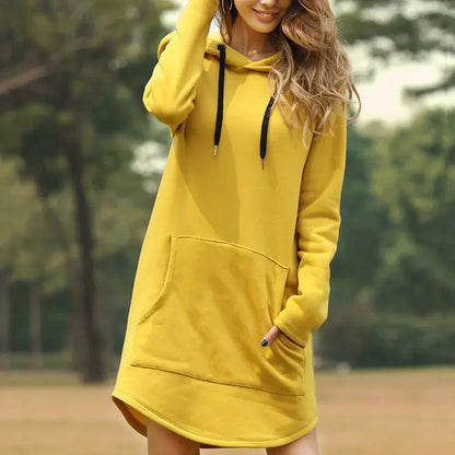 Women's Hoodie Dress with Hood and Side Pocket