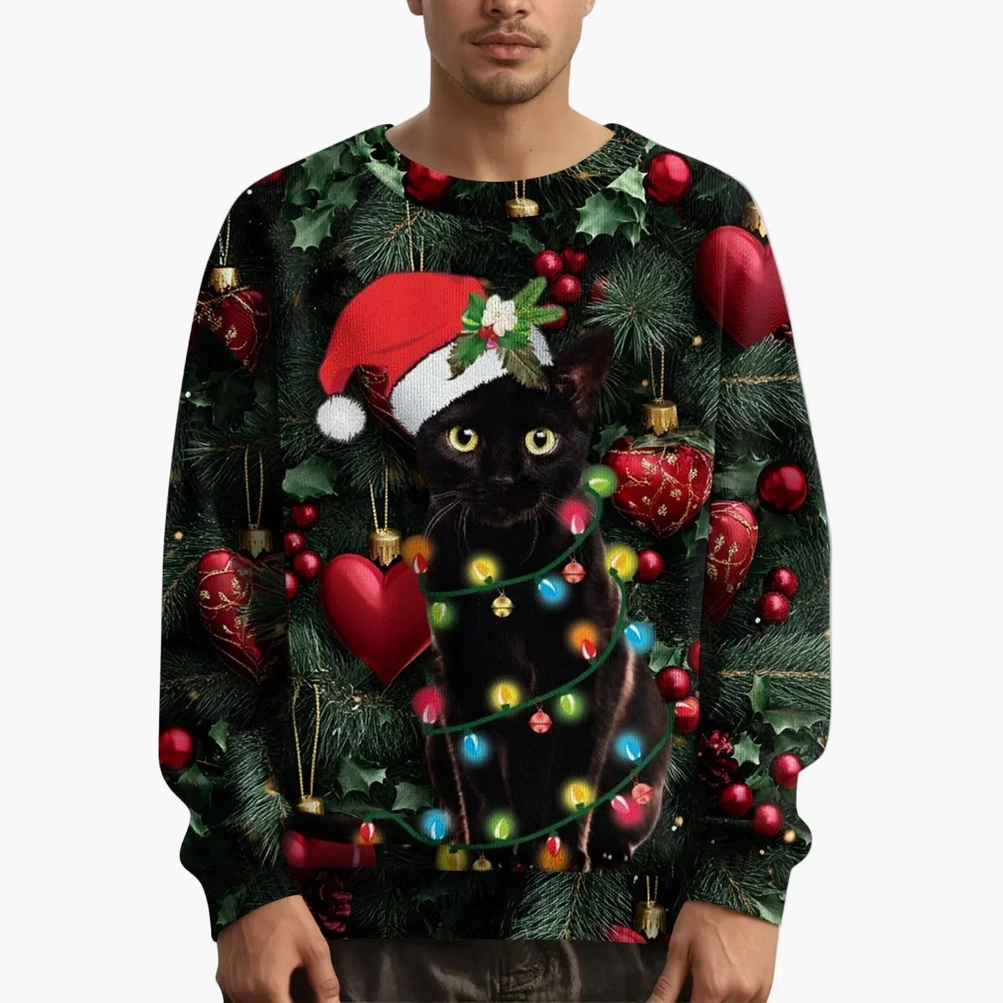 Christmas Sweater Cat Motif Festive