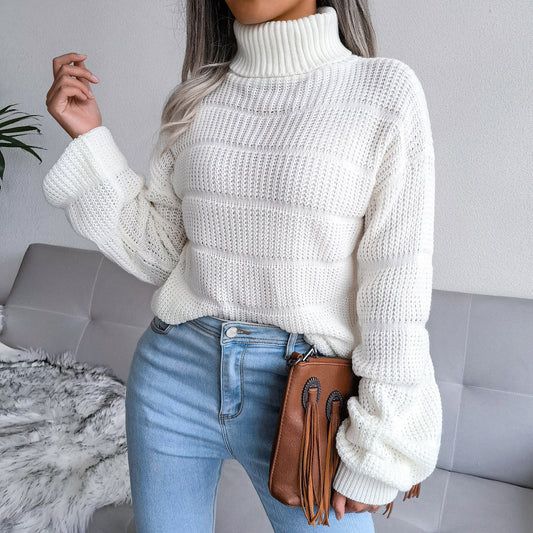 Weicher Rollkragenpullover Gemütlich Weiss - IdealeKleiden