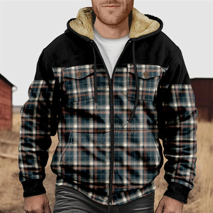 Men's Flannel Plaid Fleece Warm Hooded Shirt