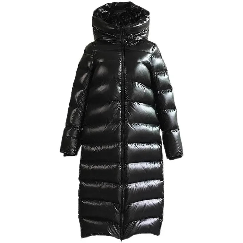 Elegant Women's Long Black Down Jacket