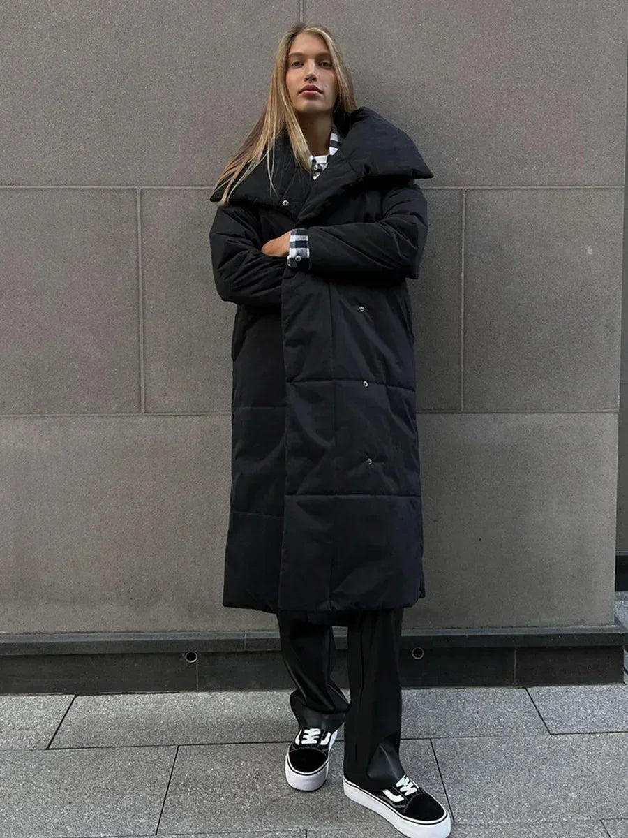 Women's Quilted Long Winter Parka with Belt