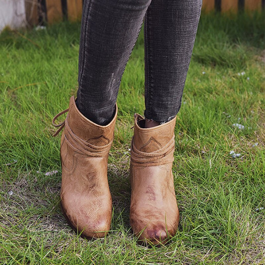 Retro Stiefeletten Runde Spitze - IdealeKleiden