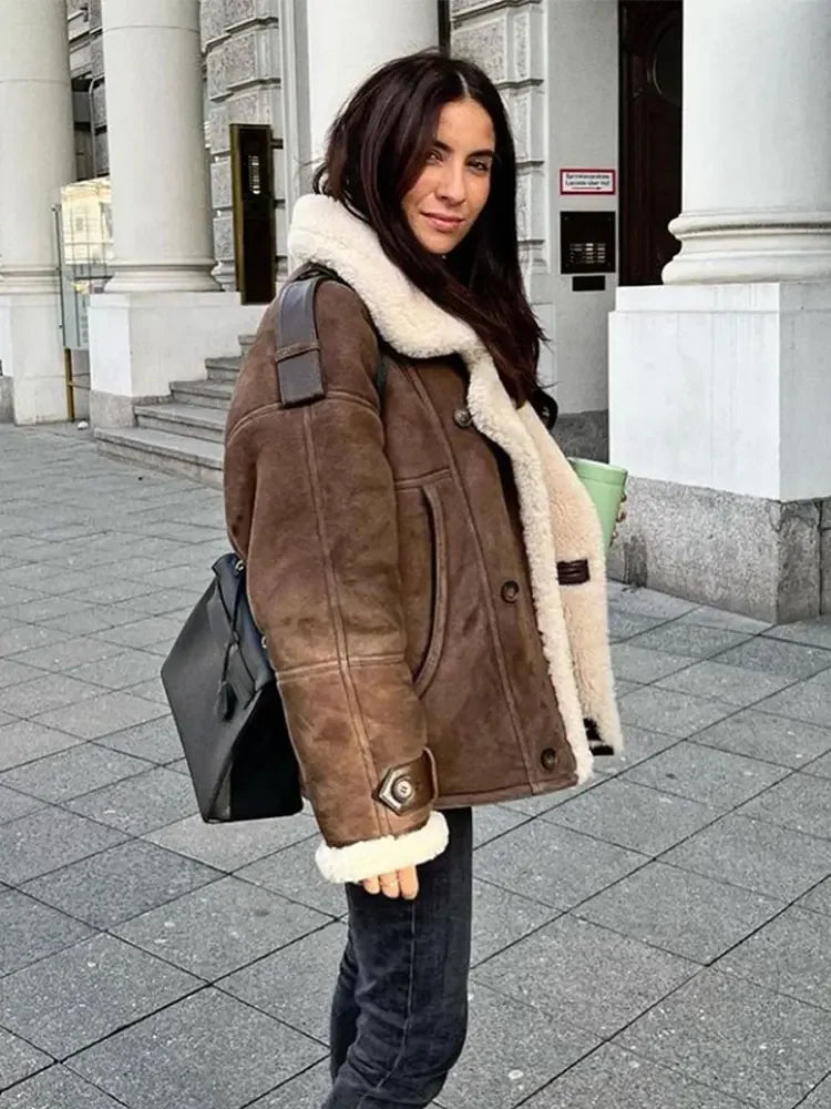 Luxus Pilotenjacke Warm Faux Leder Fleece - IdealeKleiden