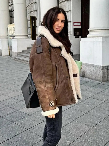 Luxus Pilotenjacke Warm Faux Leder Fleece - IdealeKleiden