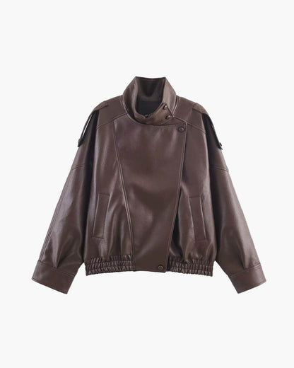 Stylish Leather Jacket Asymmetrical Cut