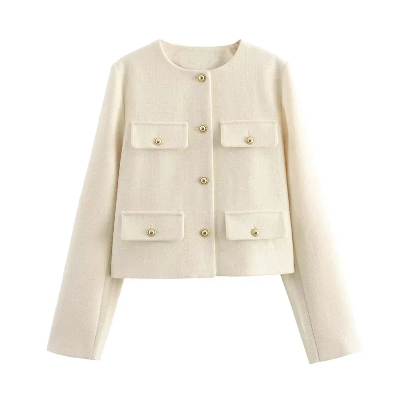 Elegant Women's Bouclé Jacket Gold Buttons